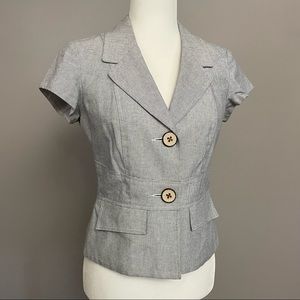 Boston Proper Navy/White Fine-Weave Cotton Cap Sleeve Blazer Size 2